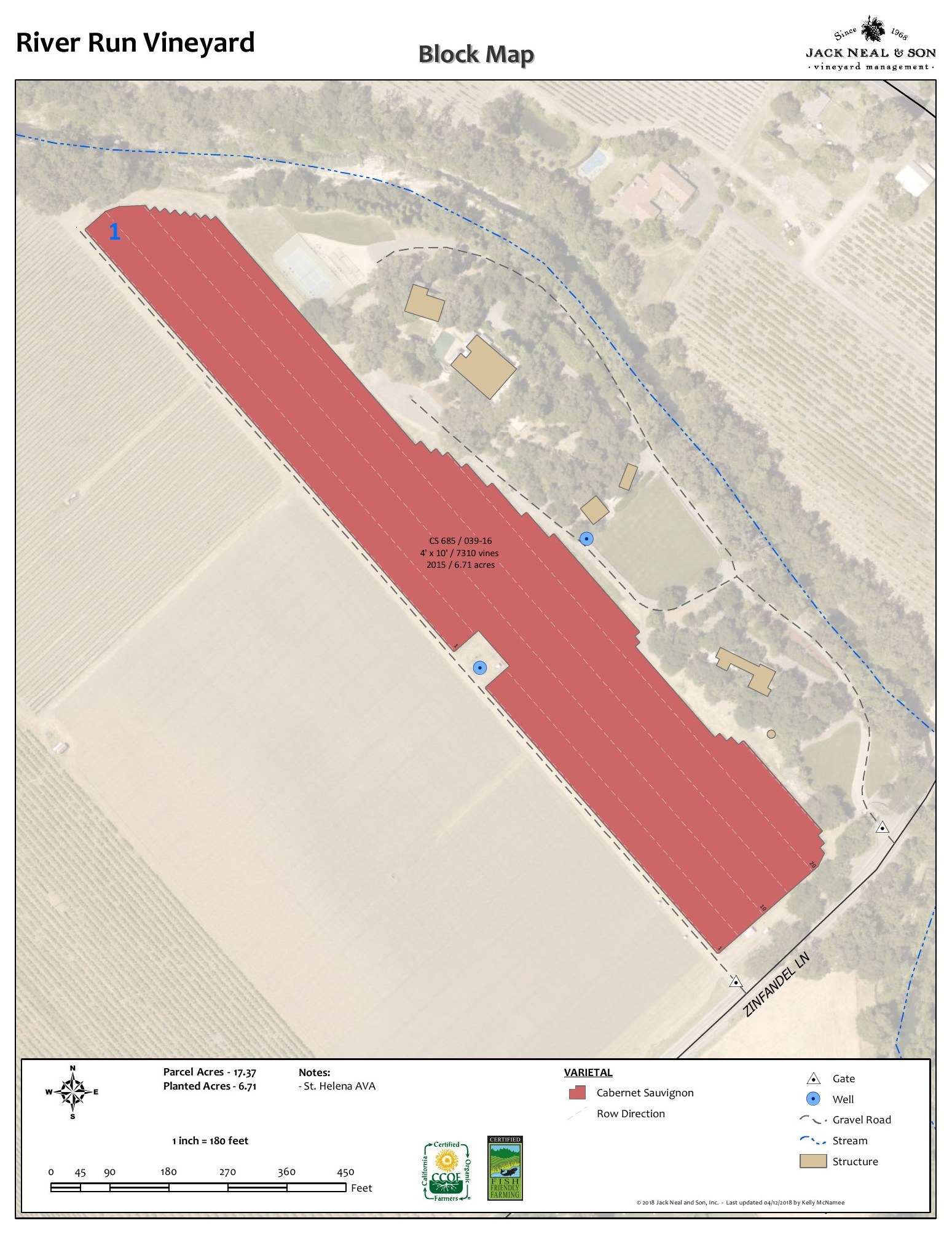 Block map of River Run Vineyard, St. Helena — 6.71 planted acres of Cabernet Sauvignon